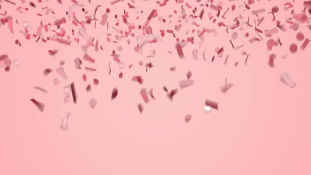 Абстрактний Червоний Або Рожевий Золотий Конфетті Падає Пастельно Рожевий Фон — стокове відео