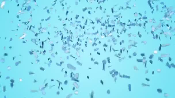 Confetti Selebrazione Divertenti Blu Sfondo Pastello Schermo Verde — Video Stock