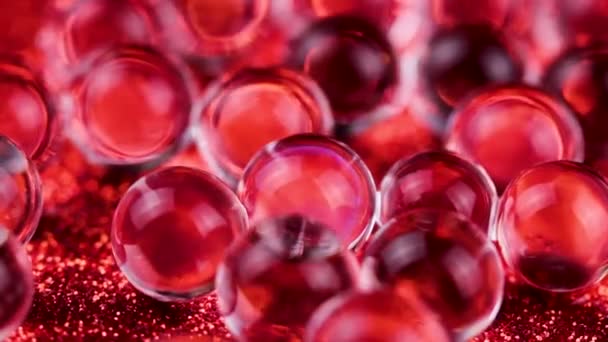 Bolas Agua Crystal Gel Rotación Textura Brillo Rojo Primer Plano — Vídeo de stock