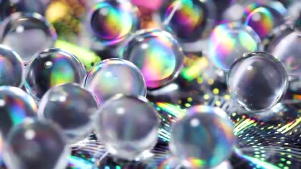 Hydrogel Balls Holographic Surface Close Macro Footage — Stock Video