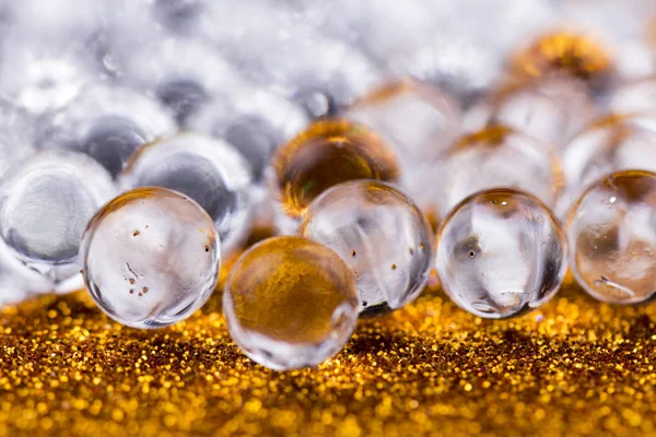 Hydrogel Water Ballen Goud Zilver Glitter Textuur Oppervlak Close Van — Stockfoto