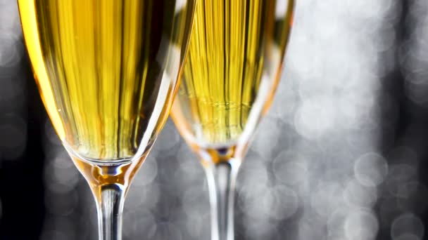 Close Two Champagne Glasses Silver Glitter Tinsel Christmas