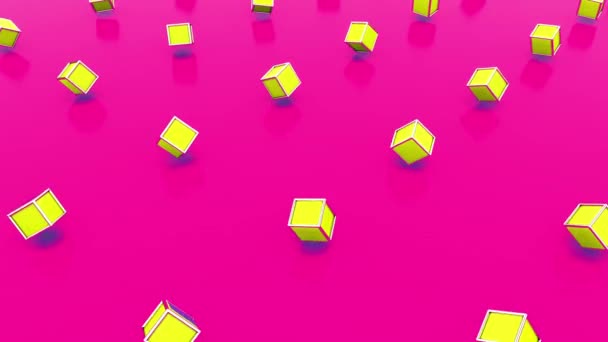 Abstrait Géométrique Jaune Cubes Rotatifs Sur Fond Violet Animation — Video