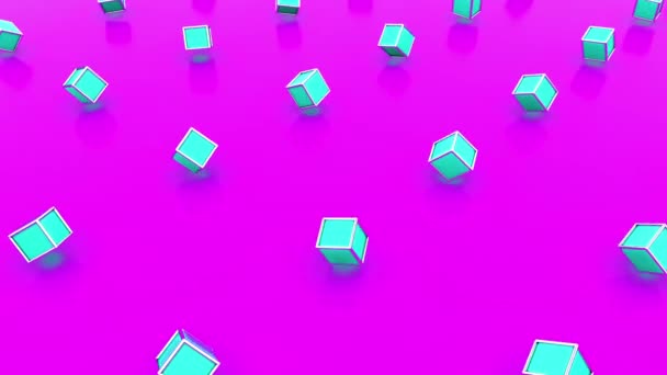 Абстрактные Геометрические Синие Вращающиеся Кубы Фиолетовом Фоне Анимации Море — стоковое видео