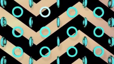 Turkuaz metal halkalar gül altın satırlar arka plan üzerinde döner. 4 k 3d sorunsuz l