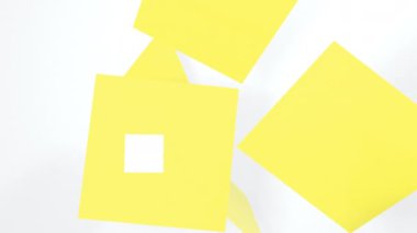 Sarı küp uçan soyut 3d animasyon. 4 k görüntüleri.