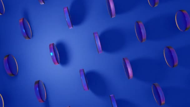Computerrendering Von Runden Objekten Aus Kristallglas Die Auf Blauem Hintergrund — Stockvideo