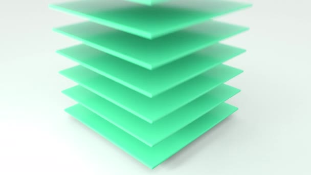 设置不同颜色的平面剥落和旋转几何形状对象 无缝循环动画素材 — 图库视频影像