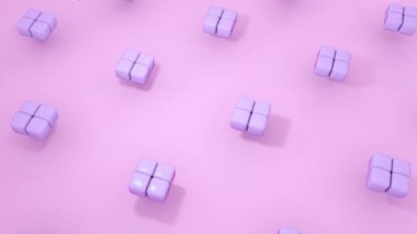 Pastel arka planda dönen 3D kareler. 4k kesintisiz döngü animasyon bilgisayar işleme zemin.
