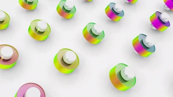 Set Different Holographic Colors Shapes Object Rotating Seamless Loop Animation — Stock Video