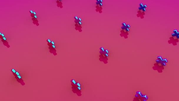 Abstracto Rendir Cruz Volando Diferentes Colores Holográficos Animación Secuencias Bucle — Vídeos de Stock