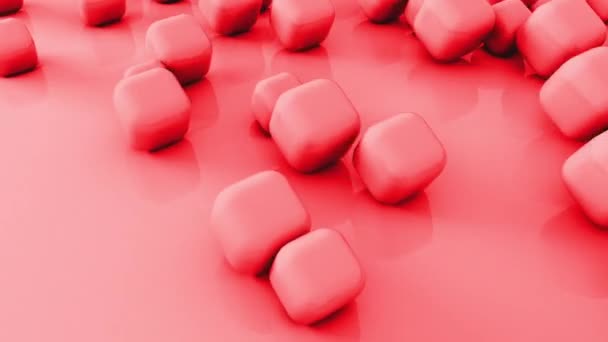 Abstracto Formas Cubos Rojos Que Vuelan Sobre Una Superficie Suave — Vídeos de Stock