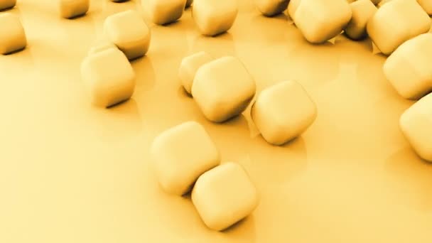 Abstract Shapes Yellow Cubes Flying Soft Surface Render Animatioon Looping — Stockvideo