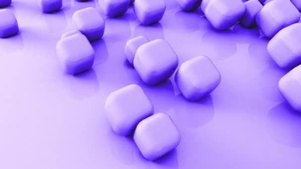 摘要3D 形状在柔软的表面上飞行的紫色立方体 渲染动画 循环素材 — 图库视频影像