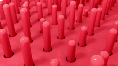 3D şekiller silindir uçan intro delikler Kırmızı pastel renklerde. 4k kesintisiz döngü render animasyonu.