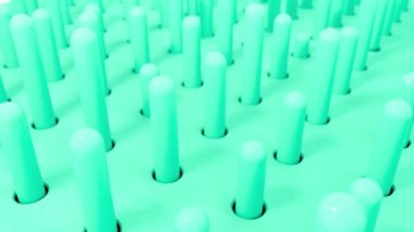 Turkuaz pastel renklerde 3D şekiller silindir uçan intro delikler. 4k kesintisiz döngü render animasyonu.