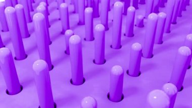 3D şekiller silindir uçan intro delikler Mor pastel renklerde. 4k kesintisiz döngü render animasyonu.