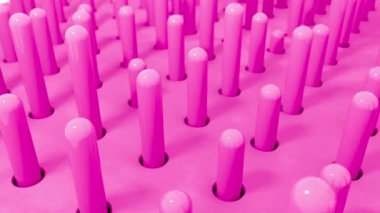 3D şekiller Mor pastel renklerde silindir uçan intro delikler. 4k kesintisiz döngü render animasyonu.