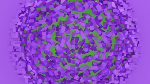 摘要3D 爆炸紫色聚面形状动画与绿色屏幕 计算机渲染循环素材 — 图库视频影像