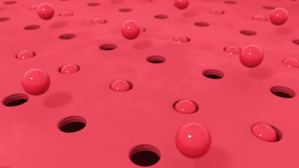 Abstract Vormen Rode Ballen Vliegen Gaten Verschillende Pastelkleuren Computer Rendering — Stockvideo