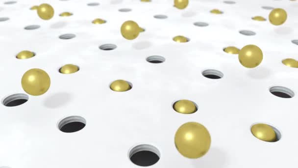 Abstract Gouden Achtergrond Vormen Ballen Vliegen Gaten Animatie Looping Beelden — Stockvideo
