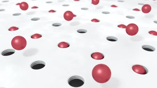 Abstracte Rode Achtergrond Vormen Ballen Vliegen Gaten Animatie Looping Beelden — Stockvideo