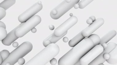 3D soyut kümesi farklı şekiller silindir ve topları arka plan renkleri. 4 k bilgisayar render döngü animasyon film.