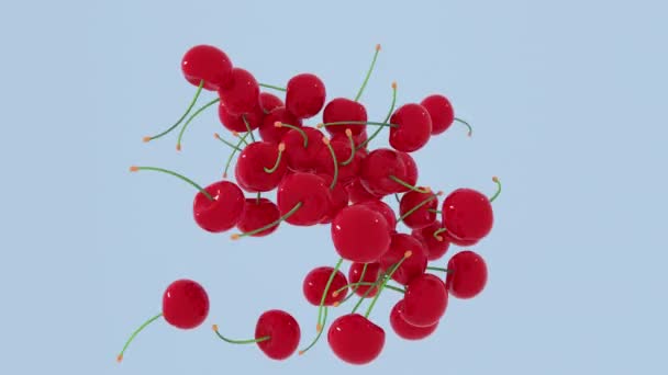 Abstracto Renderizado Cereza Roja Volando Sobre Diferentes Fondos Pastel Animación — Vídeo de stock