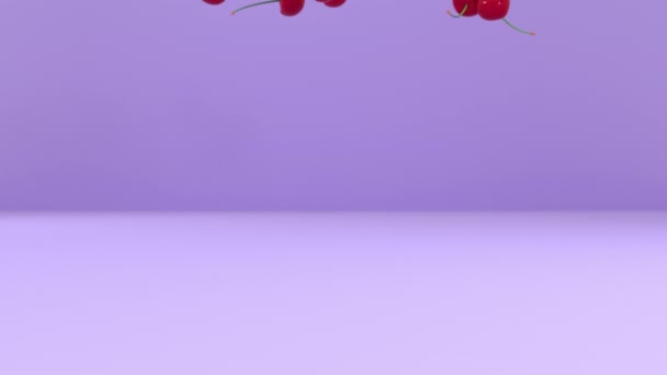 Abstrakte Wiedergabe Farbe Kirsche Fallen Auf Verschiedenen Pastellfarbenen Hintergrund Animation — Stockvideo