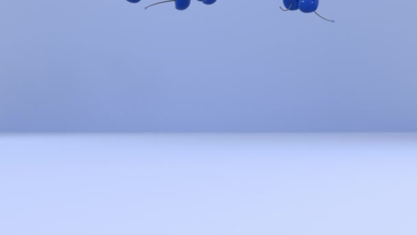 抽象的な3Dレンダリングカラーチェリーは 異なるパステルの背景に落ちる 4Kアニメーション — ストック動画