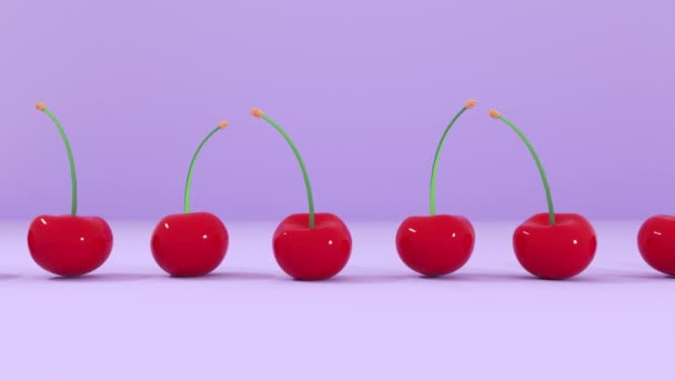 異なるパステルの背景に赤いチェリーをレンダリング抽象的な3D 4Kアニメーション — ストック動画