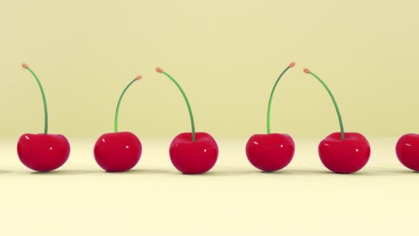 Abstracto Renderizado Cereza Roja Sobre Diferentes Fondos Pastel Animación — Vídeos de Stock