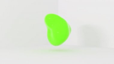 3d farklı renklersıvı topları beyaz iç odada uçan. 4k animasyon. Sorunsuz döngü.