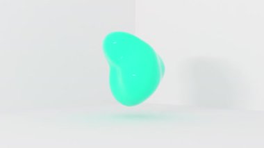 3d farklı renklersıvı topları beyaz iç odada uçan. 4k animasyon. Sorunsuz döngü.