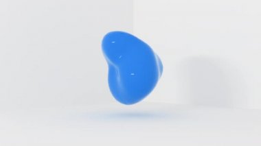 3d farklı renklersıvı topları beyaz iç odada uçan. 4k animasyon. Sorunsuz döngü.