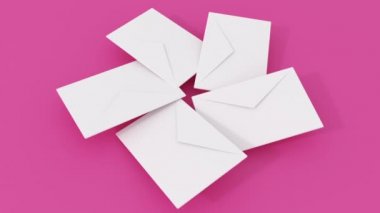 Farklı renk yüzeyinde dönen 5 posta harfi3d render animasyon. 4k sorunsuz döngü görüntüleri. 