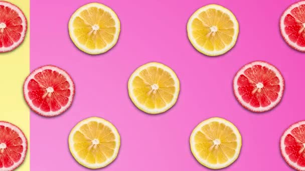 Animación de color abstracto de limón y pomelo en diferentes fondos pastel — Vídeos de Stock