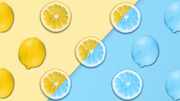 Abstrakt färg animation av skivad citron och olika pastell roterande bakgrunds — Stockvideo