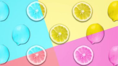 Dilimlenmiş limon ve farklı pastel dönen backgroun soyut renk animasyon