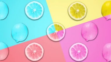 Dilimlenmiş limon ve farklı pastel dönen backgroun soyut renk animasyon