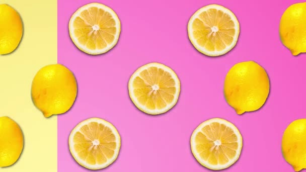 Abstract color animation of sliced lemon and different pastel rotating backgroun — Stock Video