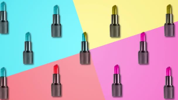 Abstract color animation of lipstick on different pastel rotating backgrounds. 4 — Stock Video