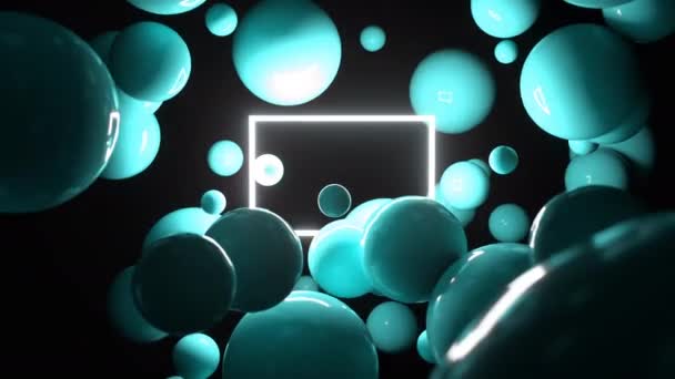 Abstracto 3d bolas volando alrededor de la luz parpadeando cuadrado. bucle de animación 4K . — Vídeo de stock