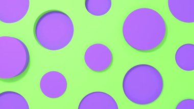 Mor daire 3d yeşil pastel arka plan üzerinde geometrik animasyon şekiller. 4k döngü render görüntüleri.