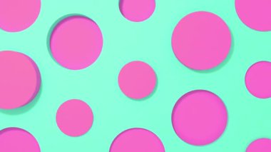 Mor daire 3d şekiller geometrik animasyon turkuaz pastel arka plan üzerinde. 4k döngü render görüntüleri.