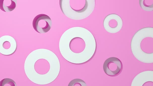 Weißer Kreis 3D-Formen geometrische Animation auf violettem Pastellhintergrund. 4k-Loop-Rendering-Material. — Stockvideo