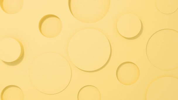 Kreis 3D-Formen geometrische Animation auf gelbem Pastellhintergrund. 4k-Loop-Rendering-Material. — Stockvideo