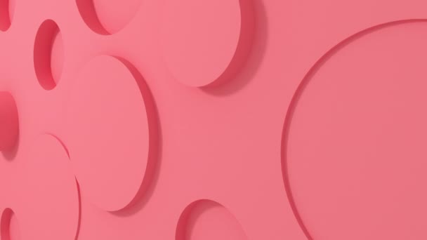 在粉红色柔和的背景上圆 3d 形状几何动画。4k 循环渲染素材. — 图库视频影像
