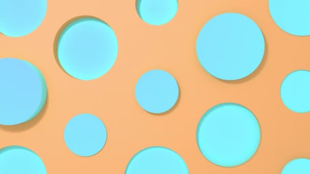 Blauer Kreis 3D-Formen geometrische Animation auf gelbem Pastellhintergrund. 4k-Loop-Rendering-Material. — Stockvideo