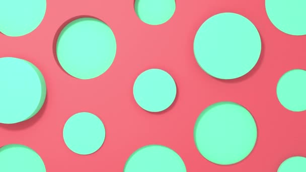緑の円 3D は、ピンクのパステルの背景にジオメトリアニメーションを形成します。4k ループ レンダー フッテージ. — ストック動画
